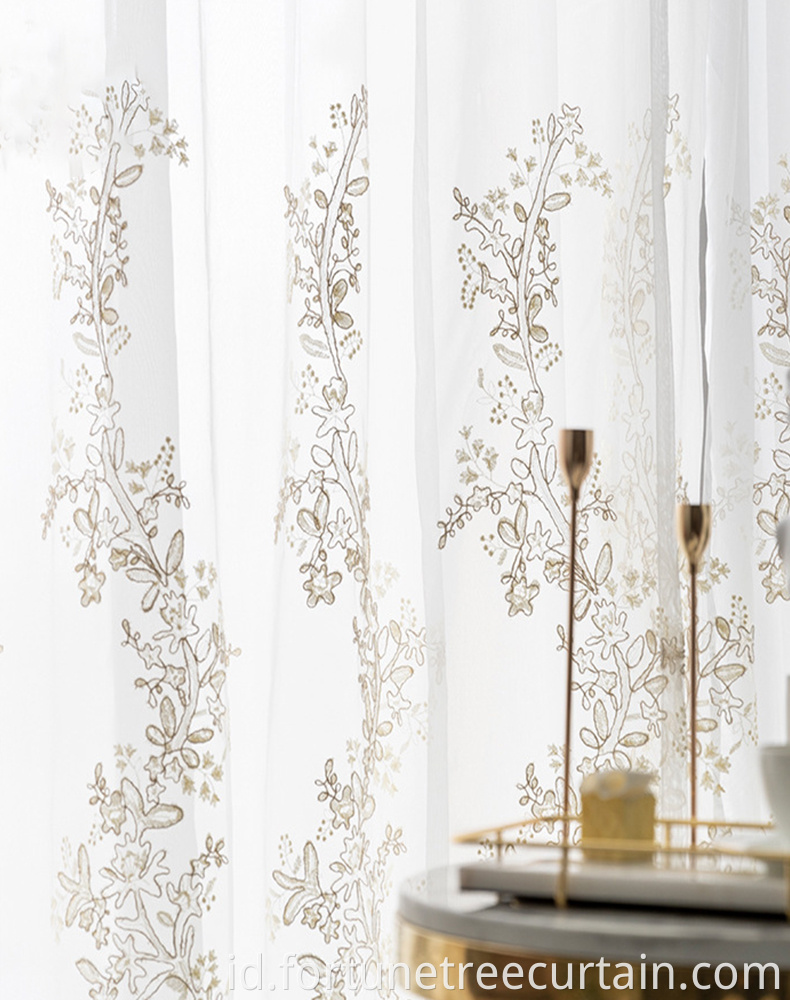 White Transparent Tulle Embroidered Curtains